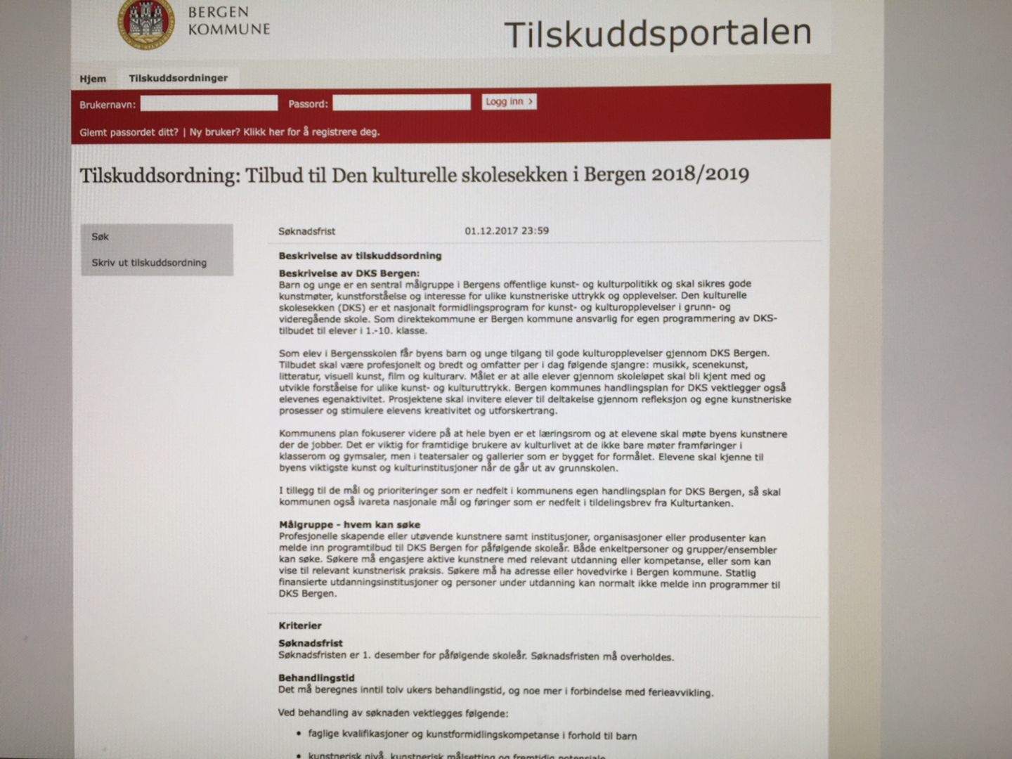 Utlysning: Slik så utlysningen ut på kommunens nettsider.