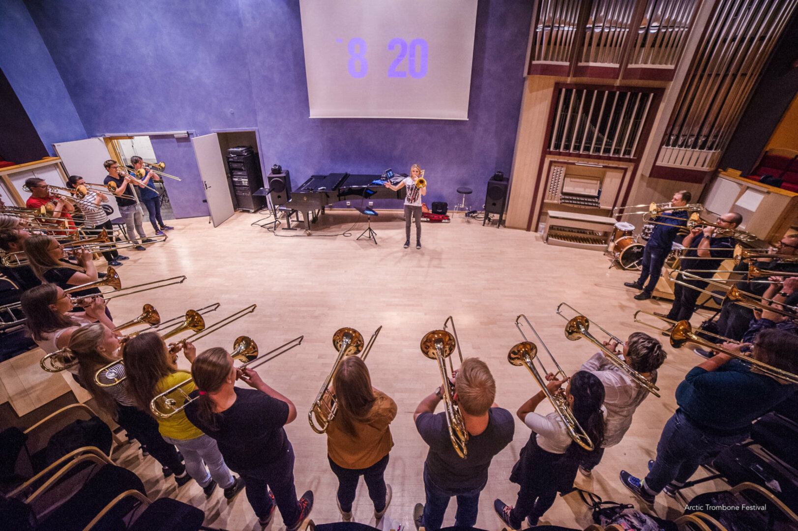 Høy trombonisttetthet: Denne uka inntar trombonistene Tromsø. Her fra Arctic Trombone Festival i 2016, under ledelse av Carol Jarvis. 