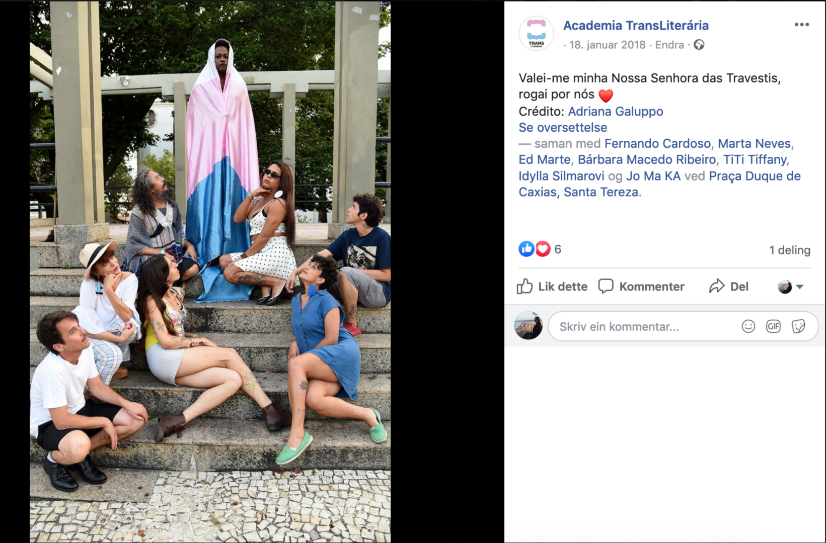 TRANSJOMFRU: «Hjelp meg, min Jomfru av transvestittene. Be for oss!» står det i bildeteksten det brasilianske kollektivet la ut i forkant av teaterstykket. 