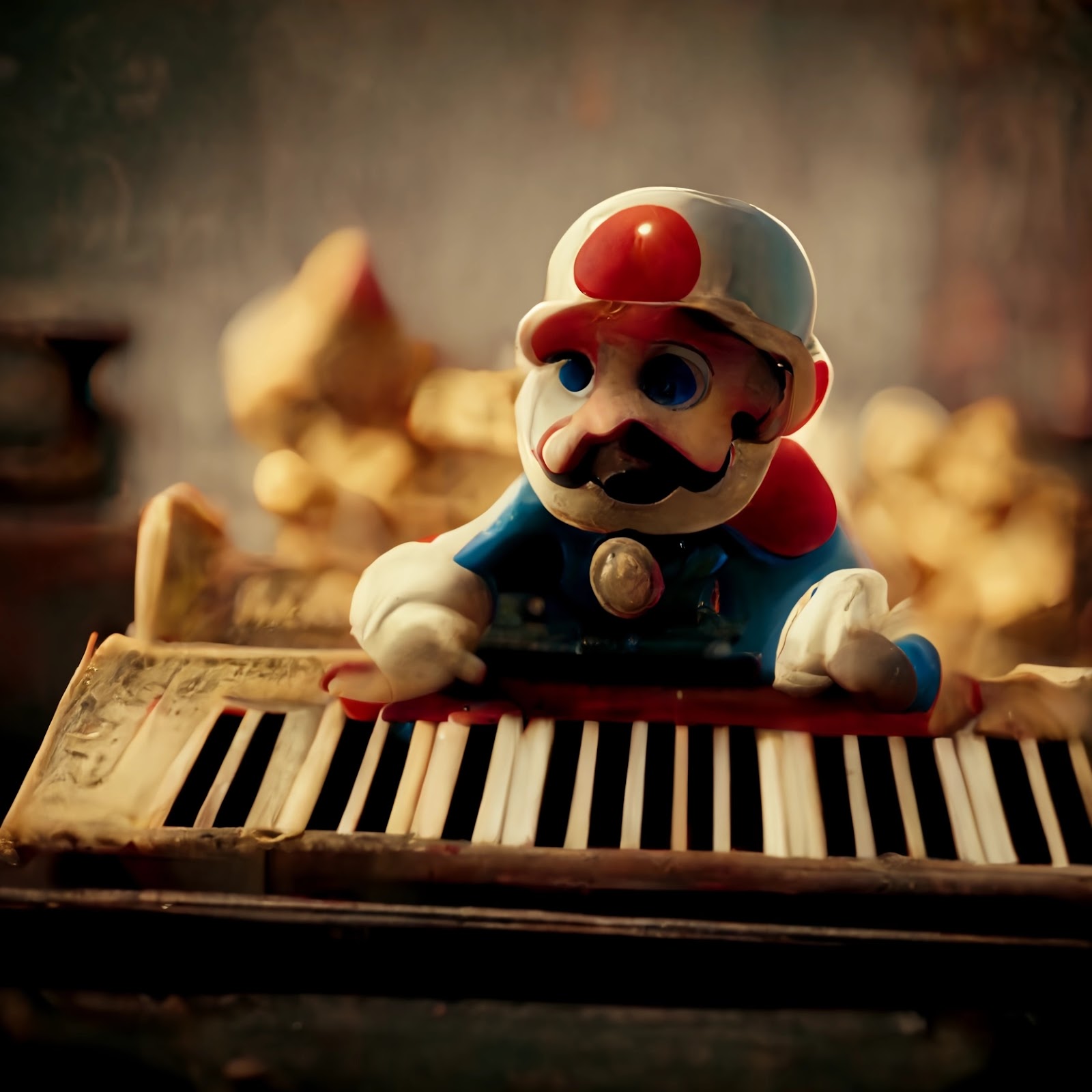 AI-generert bilde av Mario som spiller piano