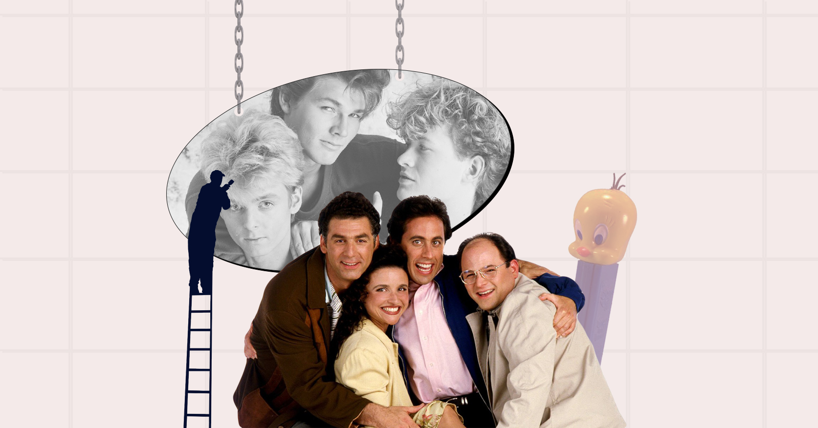Collage av Seinfeld og A-ha