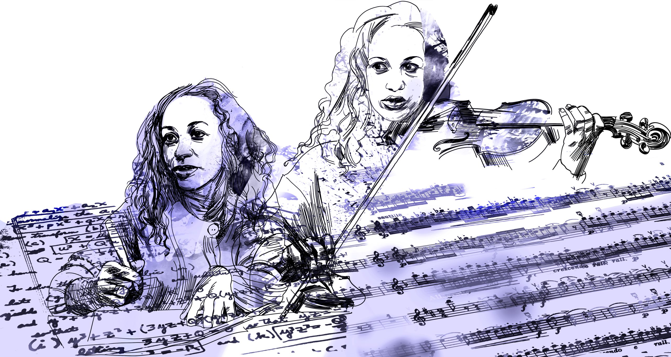 Illustrasjon av fiolinist og et regneark