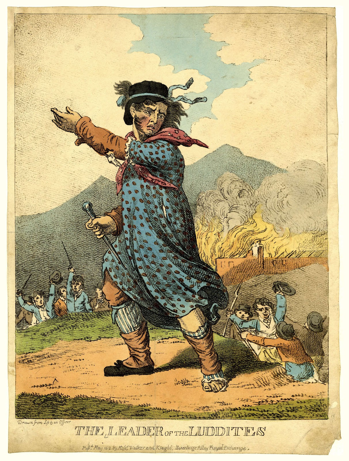 En illustrasjon fra 1812 viser ludditter i kamp mot datidens hypermoderne tekstilmaskiner.