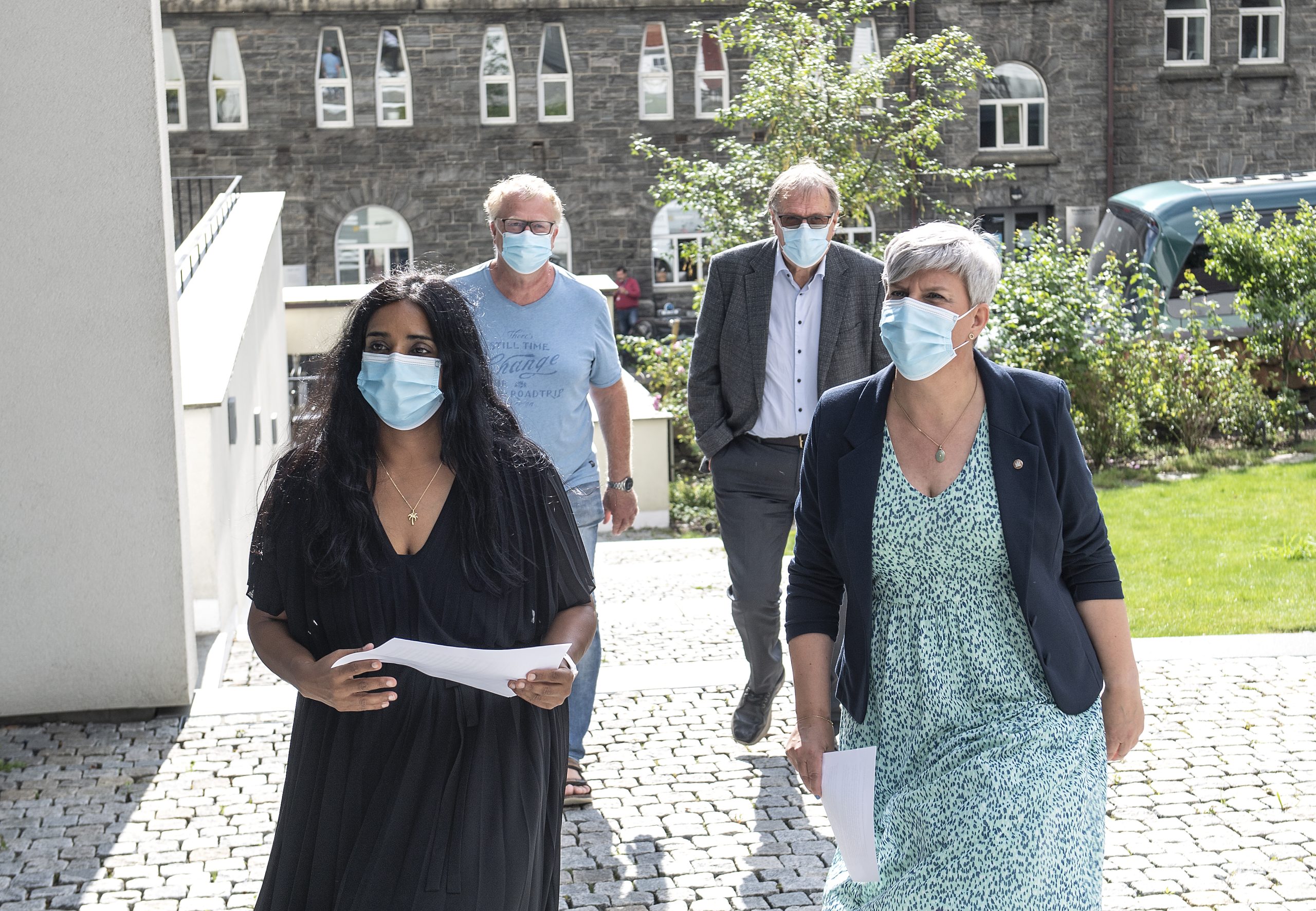 Bergen 20210811. Pressekonferanse om nye koronatiltak med fungerende byrådsleder Lubna Boby Jaffery, helsebyråd Beate Husa, kommuneoverlege Trond Egil Hansen og smittevernoverlege Egil Bovim.